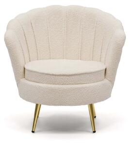 EMWOmeble Fotel muszelka Glamour ELIF biały bocule #1, złote nogi