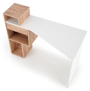 Białe biurko z szufladą i półkami dąb złoty młodzieżowe