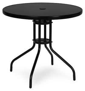 Stolik ogrodowy okrgy 80 cm szko hartowane otwór na parasol czarny MultiGarden