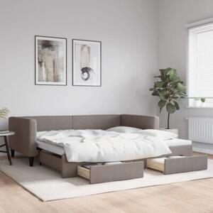 Sofa rozsuwana z szufladami, taupe, 100x200 cm, tkanina