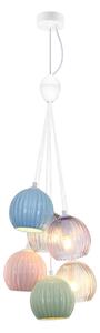 CASES lampa wisząca kolorowe klosze szklane i ceramiczne w kiści 6xE14 wykończenie białe PND-94794-6B-MLTI