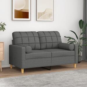 Sofa 2-osobowa z poduszkami, ciemnoszara, 120 cm, tkanina