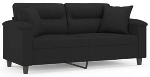 Sofa 2-osobowa z poduszkami, czarna, 140 cm, mikrofibra