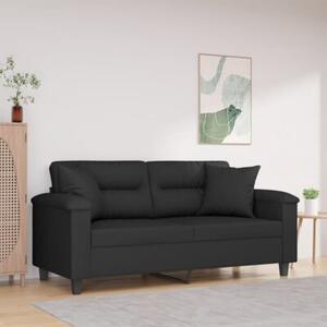 Sofa 2-osobowa z poduszkami, czarna, 140 cm, mikrofibra