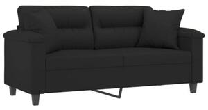 Sofa 2-osobowa z poduszkami, czarna, 140 cm, mikrofibra