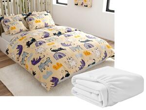 Zestaw pościeli z mikropluszu PURRSLEEP beżowy + prześcieradło z mikropluszu SOFT 180x200 cm białe, podwójne łóżko