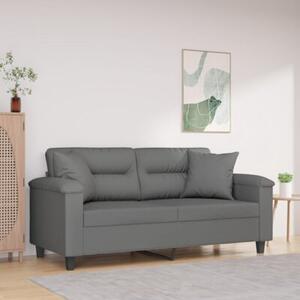 Sofa 2-osobowa z poduszkami, ciemnoszara, 140 cm, mikrofibra