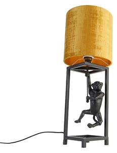 Lampa stołowa vintage czarny abażur z tkaniny złoty 25 cm - Cage Abe Oswietlenie wewnetrzne