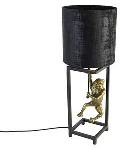 Vintage lampa stołowa czarna tkanina abażur czarny 25 cm - Cage Abe Oswietlenie wewnetrzne