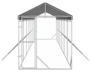 Kojec dla psa, z dachem, srebrny, 2x14x2,5m, stal galwanizowana