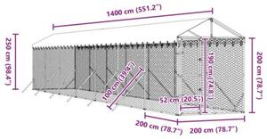 Kojec dla psa, z dachem, srebrny, 2x14x2,5m, stal galwanizowana