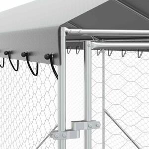 Kojec dla psa, z dachem, srebrny, 2x10x2,5m, stal galwanizowana