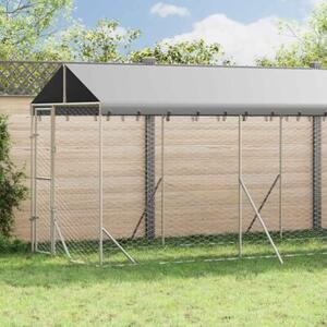 Kojec dla psa, z dachem, srebrny, 2x14x2,5m, stal galwanizowana