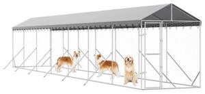 Kojec dla psa, z dachem, srebrny, 2x14x2,5m, stal galwanizowana