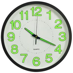 Fluorescencyjny zegar ścienny, czarny, 30 cm
