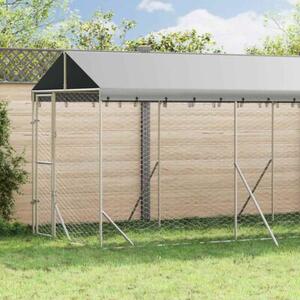 Kojec dla psa, z dachem, srebrny, 2x10x2,5m, stal galwanizowana