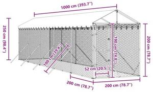 Kojec dla psa, z dachem, srebrny, 2x10x2,5m, stal galwanizowana