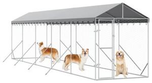 Kojec dla psa, z dachem, srebrny, 2x10x2,5m, stal galwanizowana