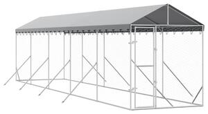 Kojec dla psa, z dachem, srebrny, 2x10x2,5m, stal galwanizowana