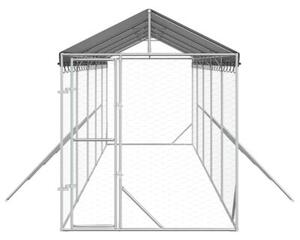 Kojec dla psa, z dachem, srebrny, 2x10x2,5m, stal galwanizowana