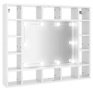 Szafka z lustrem i LED, biała z połyskiem, 91x15x76,5 cm