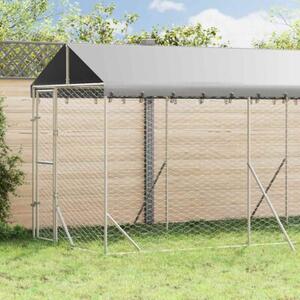 Kojec dla psa, z dachem, srebrny, 2x6x2,5 m, stal galwanizowana
