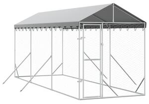 Kojec dla psa, z dachem, srebrny, 2x6x2,5 m, stal galwanizowana