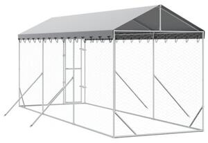 Kojec dla psa, z dachem, srebrny, 2x6x2,5 m, stal galwanizowana