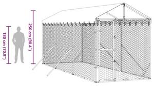 Kojec dla psa, z dachem, srebrny, 2x6x2,5 m, stal galwanizowana