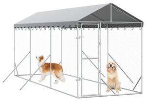 Kojec dla psa, z dachem, srebrny, 2x6x2,5 m, stal galwanizowana