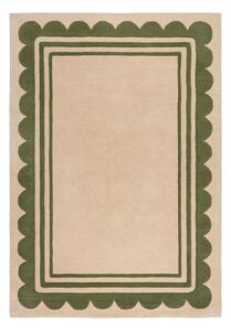 Zielono-naturalny wełniany dywan tkany ręcznie 160x230 cm Lois Scallop – Flair Rugs