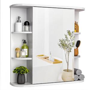 Szafka łazienkowa ze lustrem - Biała - 68 x 60 cm - Lustro HD - Sześć otwartych półek - Trzy półki regulowane - Montaż na ścianie