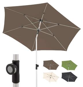 Parasol ogrodowy o średnicy 220 cm - składany - kolor szary (greige) - wykonany z aluminium z ochroną UV 80+ - idealny na taras, balkon i dach