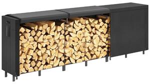 Stojak na drewno kominkowe Zewnętrzny - Drewniany z pokrowcem - Czarny - 122 x 58,5 x 122 cm - Wodoodporny