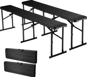 Składana ławka / ławka do piwa - 2-częściowy zestaw 182 cm - Składana - Przenośna - Siedzisko HDPE - Nośność 150 kg na siedzisko - Z 2 torbami transportowymi - Czarny