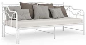 Sofa z wysuwaną ramą łóżka, biała, metalowa, 90x200 cm