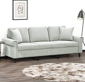 Sofa 3-osobowa z poduszkami, jasnoszara, 180 cm, aksamit