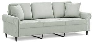 Sofa 3-osobowa z poduszkami, jasnoszara, 180 cm, aksamit