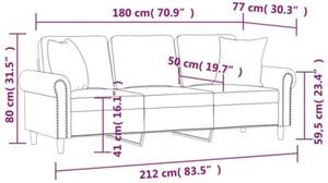 Sofa 3-osobowa z poduszkami, jasnoszara, 180 cm, aksamit