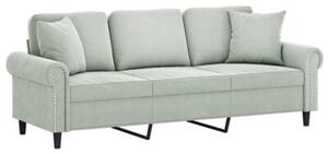 Sofa 3-osobowa z poduszkami, jasnoszara, 180 cm, aksamit