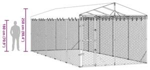 Kojec dla psa, z dachem, srebrny, 3x7,5x2,5 m, stal
