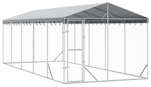 Kojec dla psa, z dachem, srebrny, 3x7,5x2,5 m, stal