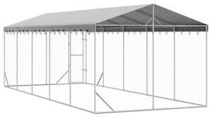 Kojec dla psa, z dachem, srebrny, 3x7,5x2,5 m, stal