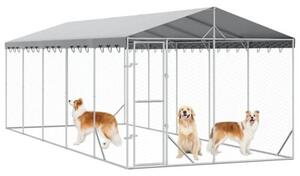 Kojec dla psa, z dachem, srebrny, 3x7,5x2,5 m, stal