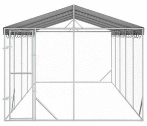 Kojec dla psa, z dachem, srebrny, 3x7,5x2,5 m, stal