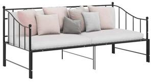Sofa z wysuwaną ramą łóżka, czarna, metalowa, 90x200 cm