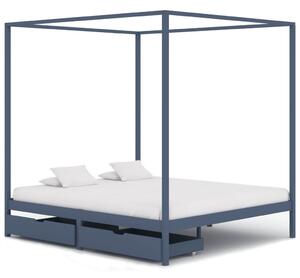 Rama łóżka z baldachimem, 2 szuflady, szara, sosna, 160x200 cm