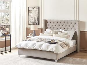 Welurowe łóżko 160 x 200 cm z listwami pikowane do sypialni jasnoszare Lubbon Beliani