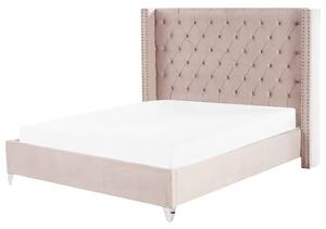 Welurowe łóżko 180 x 200 cm z listwami pikowane do sypialni różowe Lubbon Beliani
