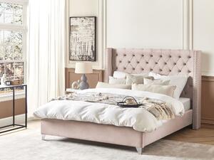 Welurowe łóżko 180 x 200 cm z listwami pikowane do sypialni różowe Lubbon Beliani